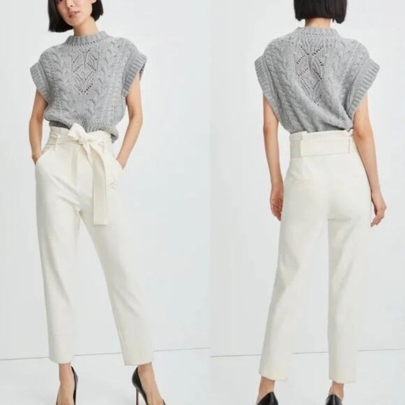 Veronica Beard Setti Cream Ecru Paperbag Tie Waist Trouser Pants Size 10 - Picture 1 of 5